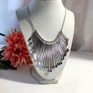 Avon Silver-Tone Spoon Bib Necklace, Statement, Tribal, Bohemian, Bold